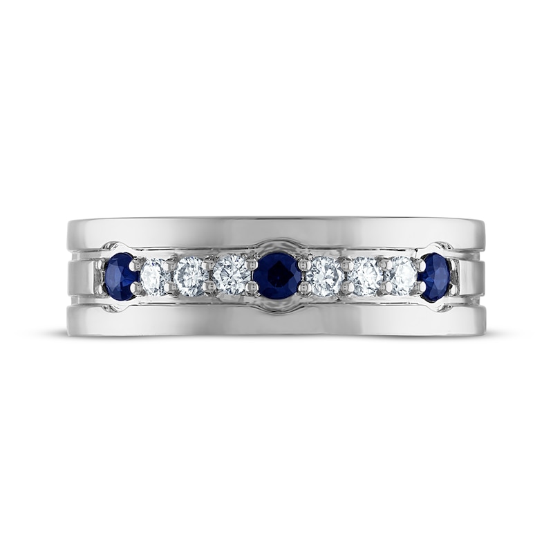 Men's Blue Sapphire & Diamond Wedding Band 1/4 ct tw 10K White Gold