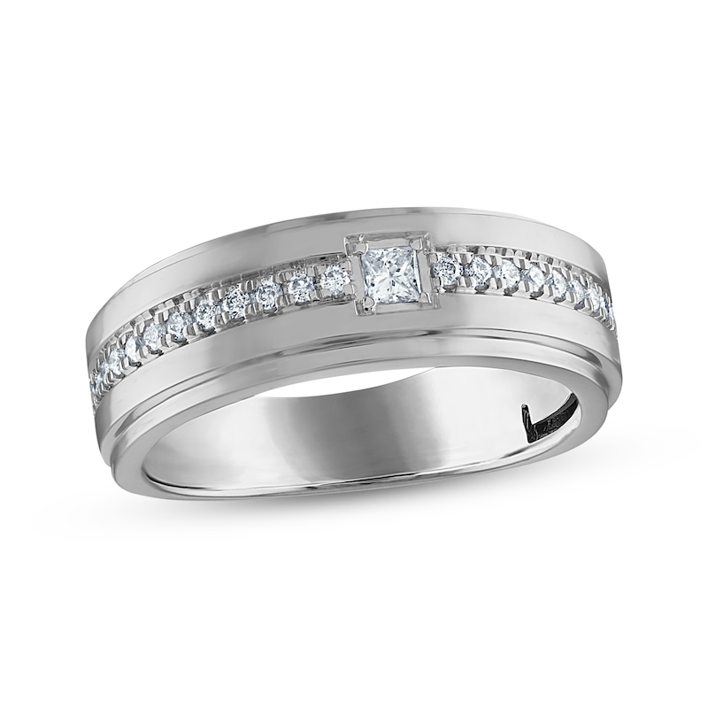 Main Image 1 of Now + Forever Men's Square & Round-Cut Diamond Wedding Band 1/3 ct tw 10K White Gold