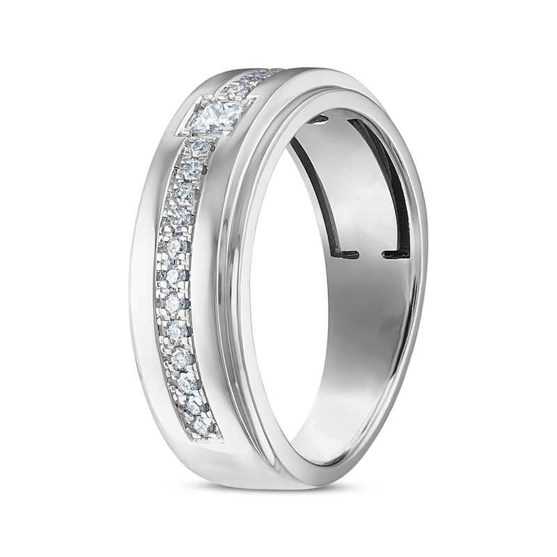 Main Image 2 of Now + Forever Men's Square & Round-Cut Diamond Wedding Band 1/3 ct tw 10K White Gold