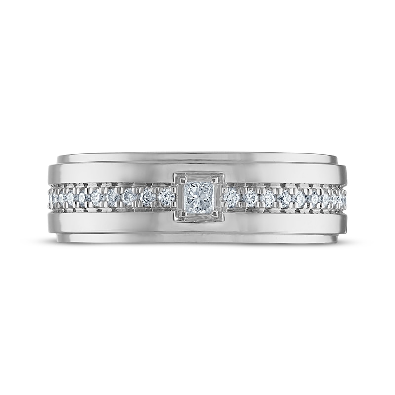 Main Image 3 of Now + Forever Men's Square & Round-Cut Diamond Wedding Band 1/3 ct tw 10K White Gold