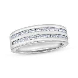 Now + Forever Men's Baguette & Round-Cut Diamond Wedding Band 1/2 ct tw 10K White Gold