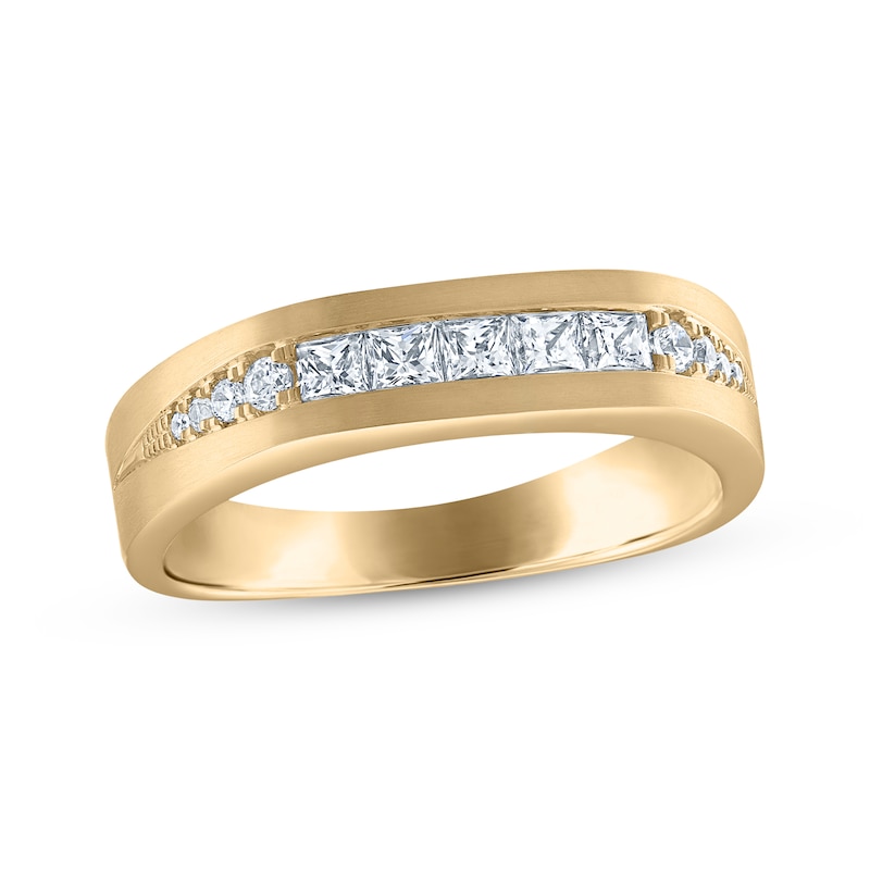 Main Image 1 of Now + Forever Men's Square & Round-Cut Diamond Wedding Band 5/8 ct tw 10K Yellow Gold