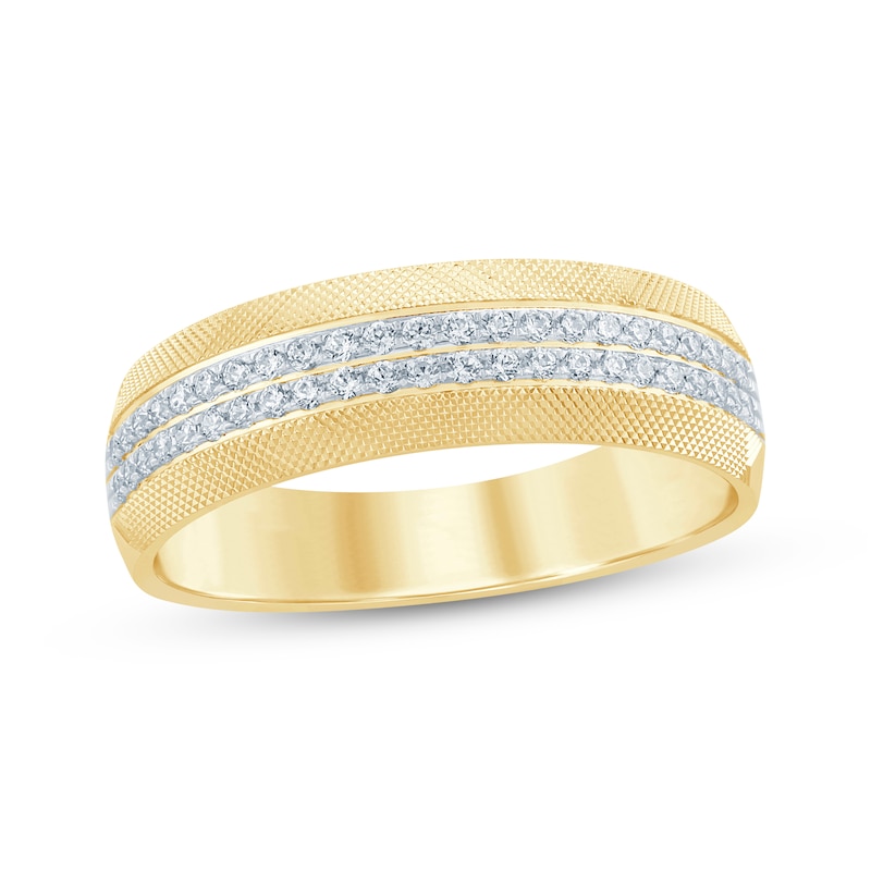 Main Image 1 of Now + Forever Men's Round-Cut Diamond Mesh Pattern Wedding Band 1/3 ct tw 10K Yellow Gold