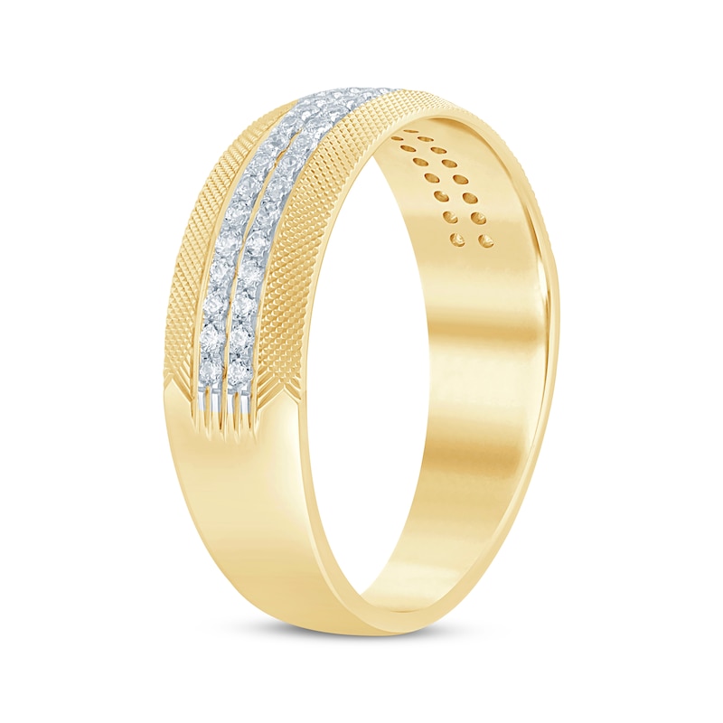 Main Image 2 of Now + Forever Men's Round-Cut Diamond Mesh Pattern Wedding Band 1/3 ct tw 10K Yellow Gold
