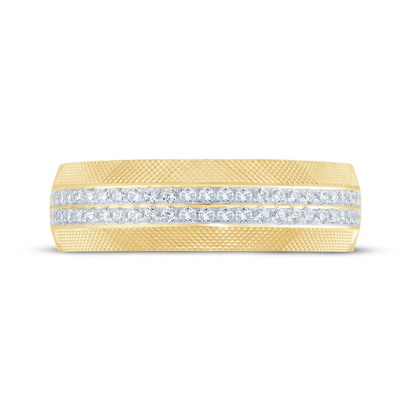 Main Image 3 of Now + Forever Men's Round-Cut Diamond Mesh Pattern Wedding Band 1/3 ct tw 10K Yellow Gold