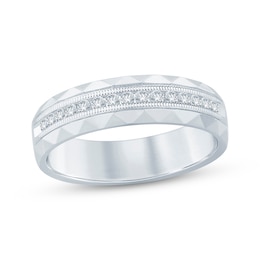 Now + Forever Men's Round-Cut Diamond Patterned Wedding Band 1/4 ct tw 10K White Gold