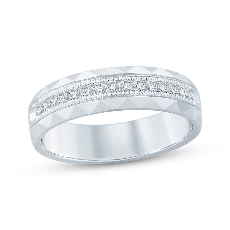 Main Image 1 of Now + Forever Men's Round-Cut Diamond Patterned Wedding Band 1/4 ct tw 10K White Gold