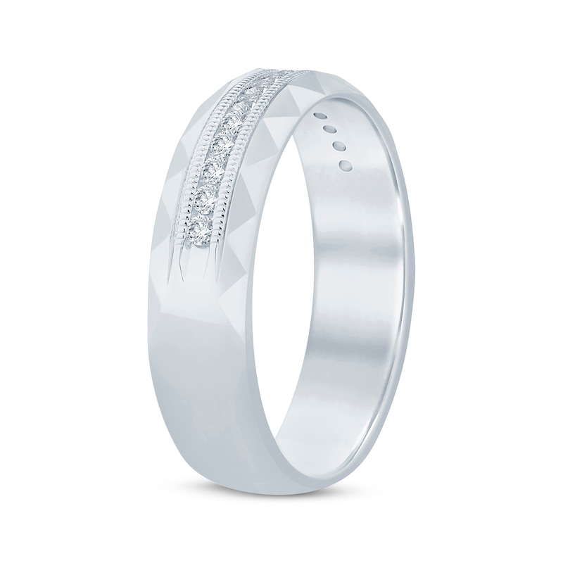 Main Image 2 of Now + Forever Men's Round-Cut Diamond Patterned Wedding Band 1/4 ct tw 10K White Gold