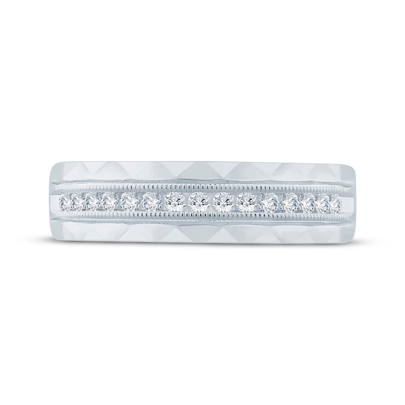Main Image 3 of Now + Forever Men's Round-Cut Diamond Patterned Wedding Band 1/4 ct tw 10K White Gold