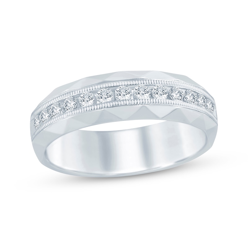 Main Image 1 of Now + Forever Men's Round-Cut Diamond Patterned Wedding Band 1/2 ct tw 10K White Gold