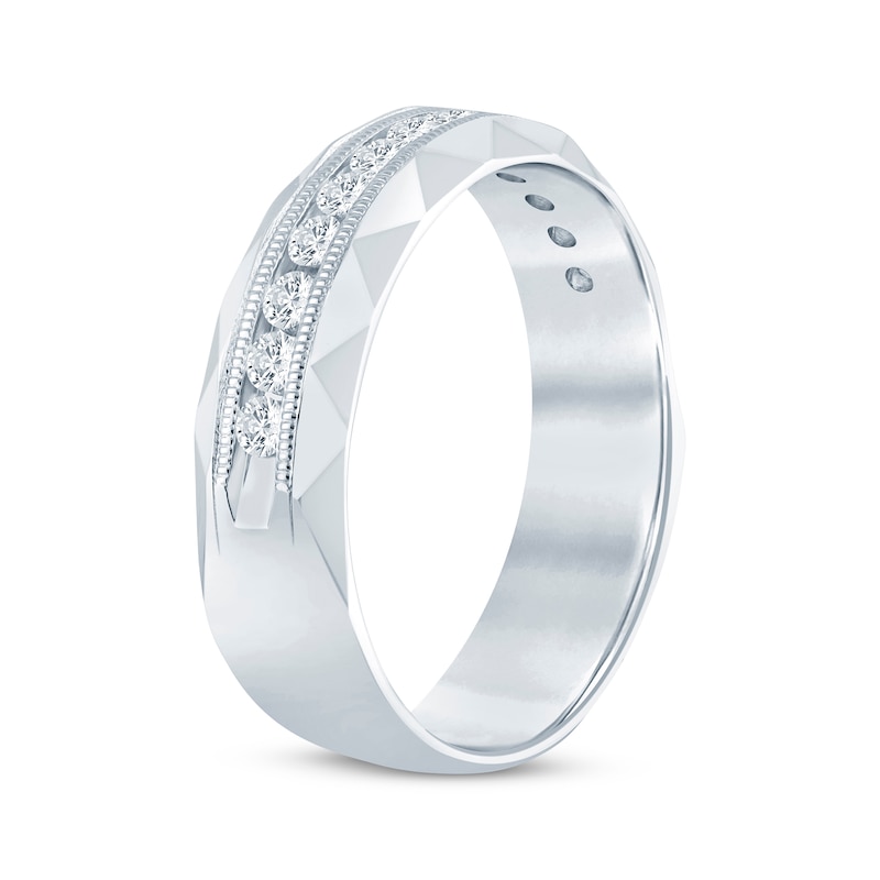 Main Image 2 of Now + Forever Men's Round-Cut Diamond Patterned Wedding Band 1/2 ct tw 10K White Gold