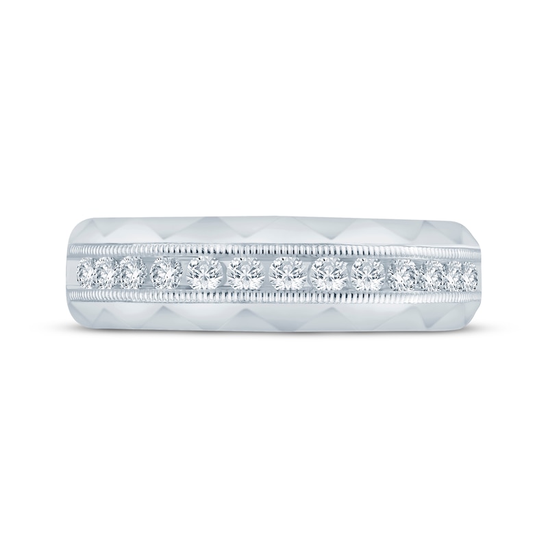 Main Image 3 of Now + Forever Men's Round-Cut Diamond Patterned Wedding Band 1/2 ct tw 10K White Gold