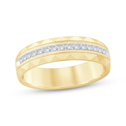 Now + Forever Men's Round-Cut Diamond Patterned Wedding Band 1/4 ct tw 10K Yellow Gold