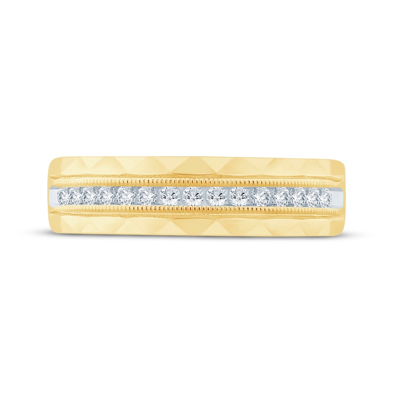 Main Image 3 of Now + Forever Men's Round-Cut Diamond Patterned Wedding Band 1/4 ct tw 10K Yellow Gold