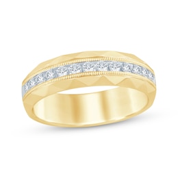 Now + Forever Men's Round-Cut Diamond Patterned Wedding Band 1/2 ct tw 10K Yellow Gold