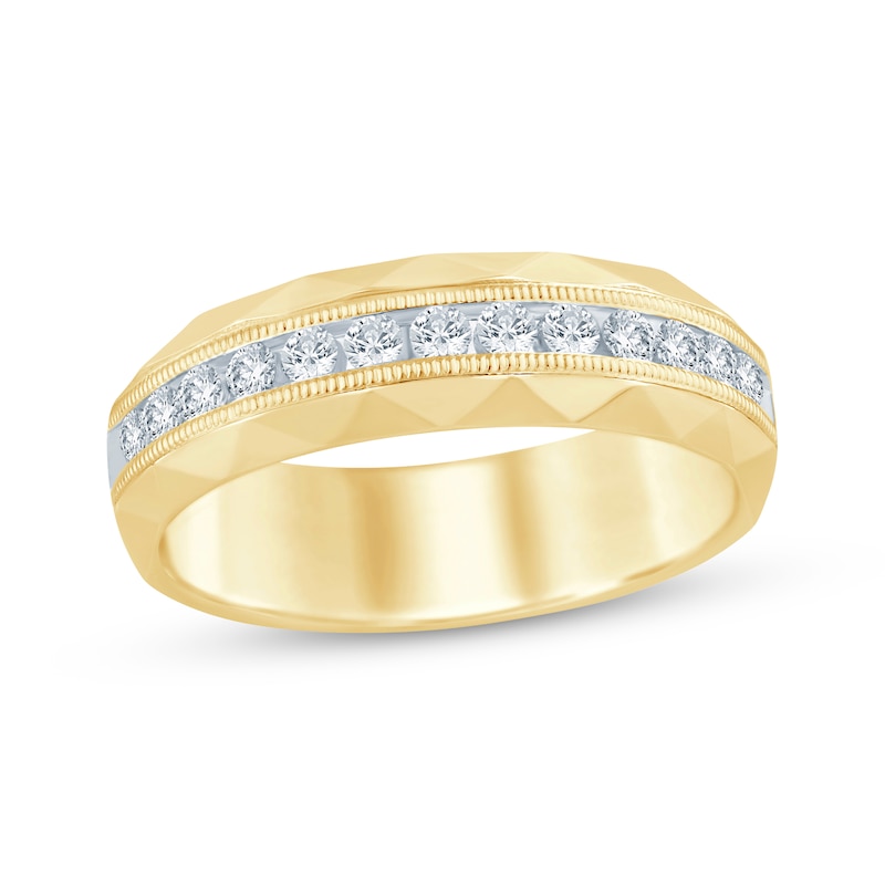 Main Image 1 of Now + Forever Men's Round-Cut Diamond Patterned Wedding Band 1/2 ct tw 10K Yellow Gold