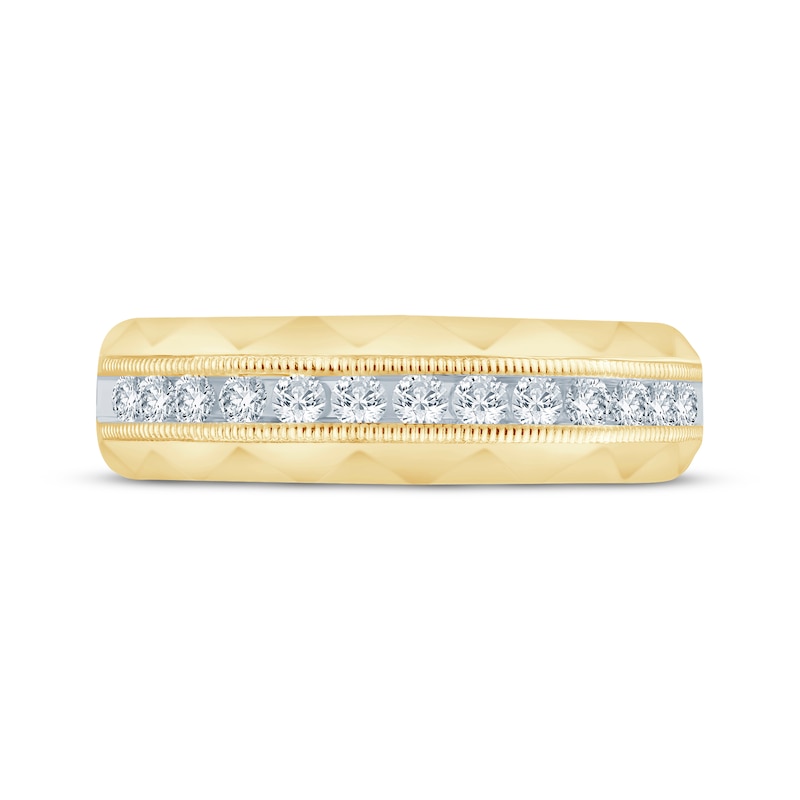 Main Image 3 of Now + Forever Men's Round-Cut Diamond Patterned Wedding Band 1/2 ct tw 10K Yellow Gold