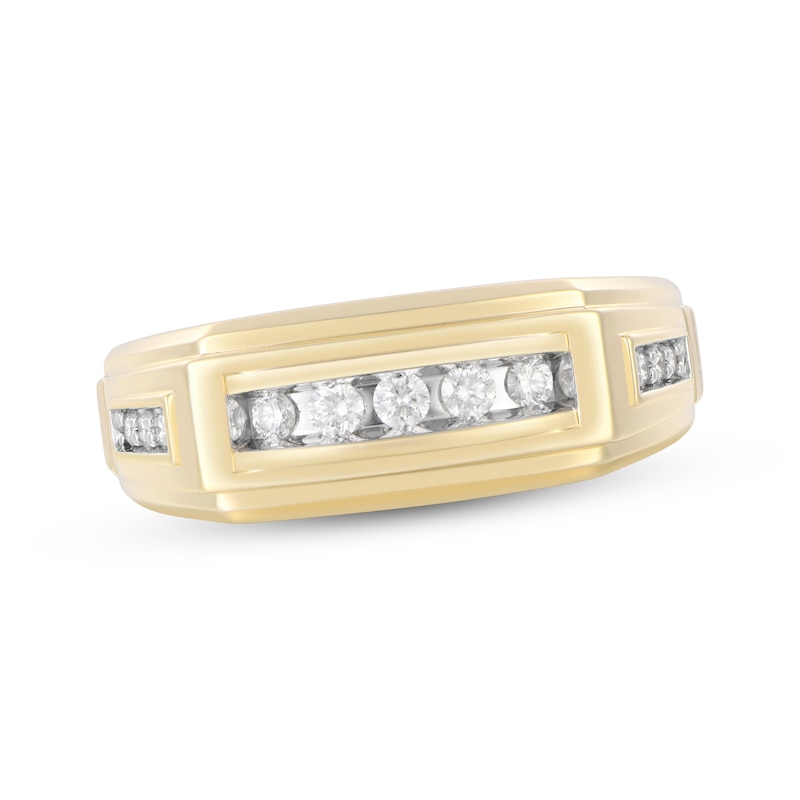 Main Image 1 of Now + Forever Men's Diamond Angled Wedding Band 1/4 ct tw 10K Yellow Gold