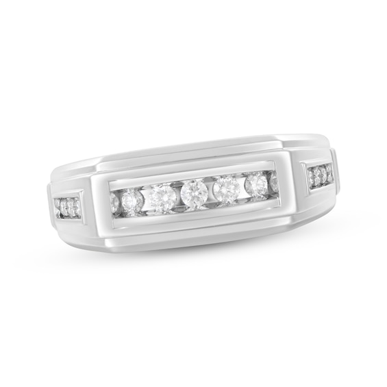 Now + Forever Men's Diamond Angled Wedding Band 1/4 ct tw 10K White Gold