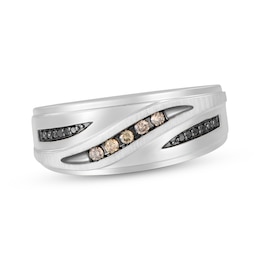Now + Forever Men's Brown & Black Diamond Brushed Wedding Band 1/6 ct tw 10K White Gold 9mm