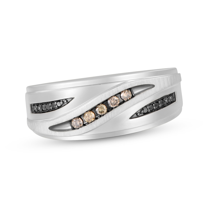 Main Image 1 of Now + Forever Men's Brown & Black Diamond Brushed Wedding Band 1/6 ct tw 10K White Gold 9mm