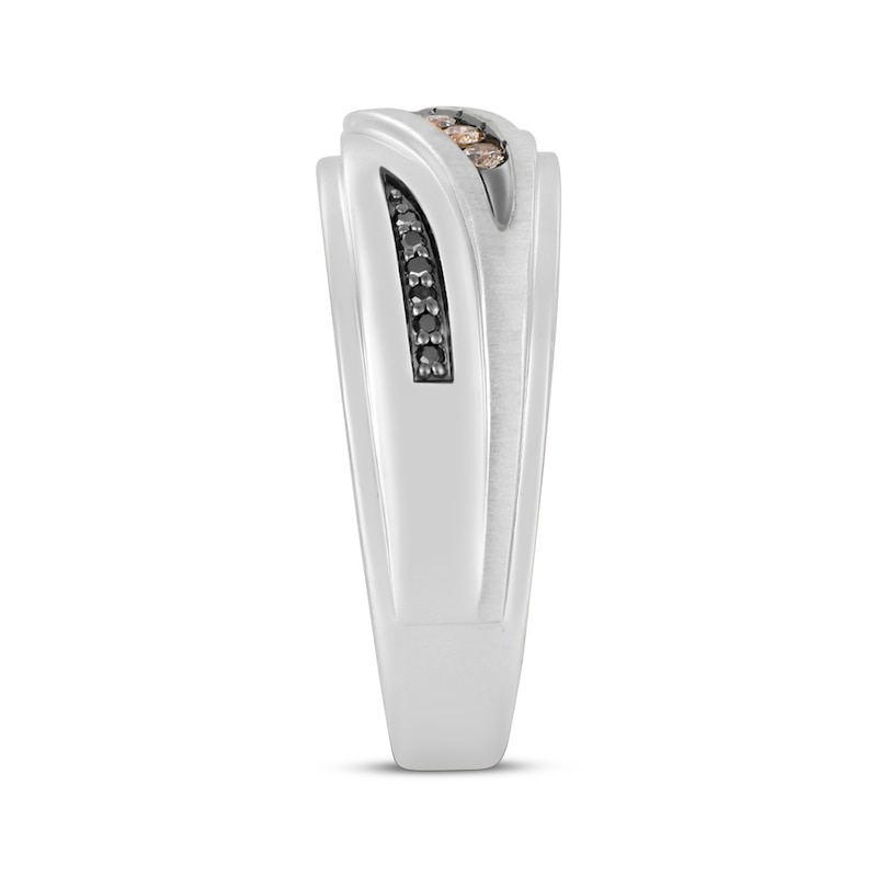 Main Image 2 of Now + Forever Men's Brown & Black Diamond Brushed Wedding Band 1/6 ct tw 10K White Gold 9mm