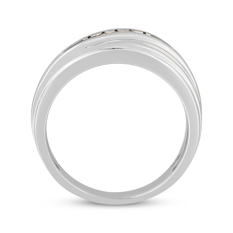 Main Image 3 of Now + Forever Men's Brown & Black Diamond Brushed Wedding Band 1/6 ct tw 10K White Gold 9mm