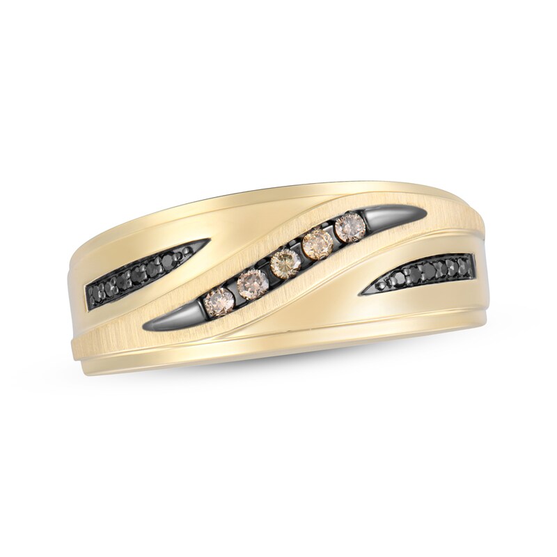 Men's Champagne & Black Diamond Wedding Band 1/6 ct tw 10K Yellow Gold