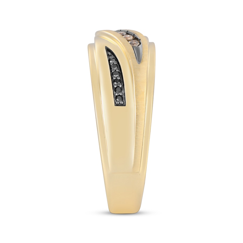Main Image 2 of Now + Forever Men's Champagne & Black Diamond Wedding Band 1/6 ct tw 10K Yellow Gold