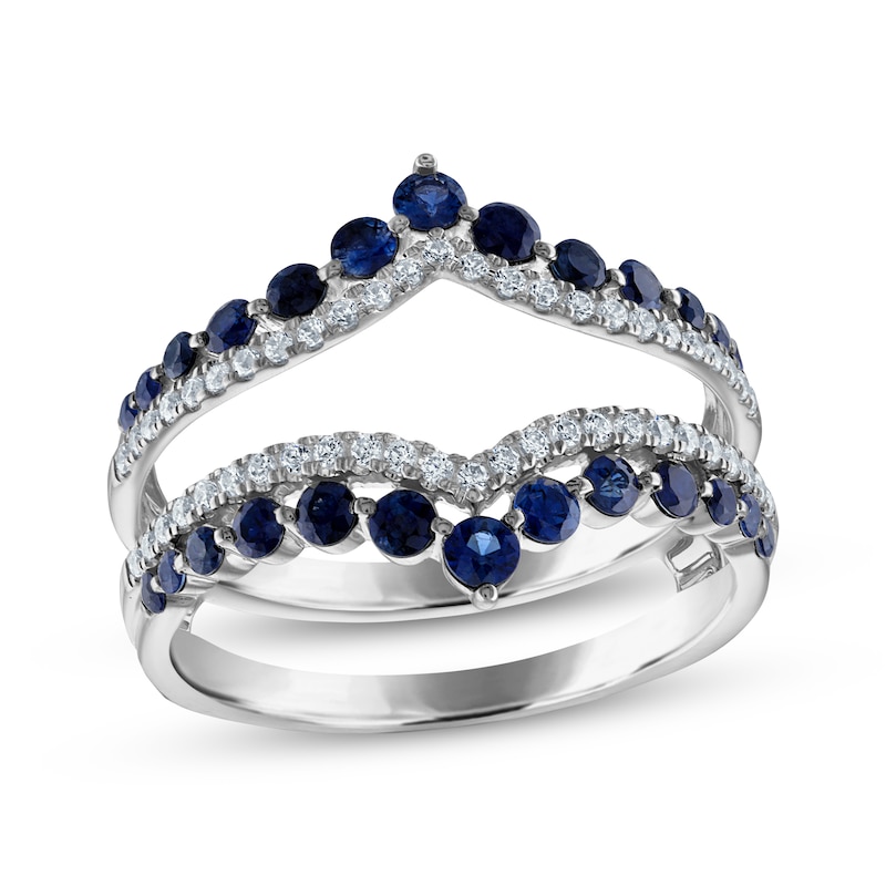 Diamond & Blue Sapphire Chevron Enhancer Ring 1/4 ct tw 14K White Gold