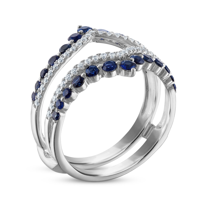 Diamond & Blue Sapphire Chevron Enhancer Ring 1/4 ct tw 14K White Gold
