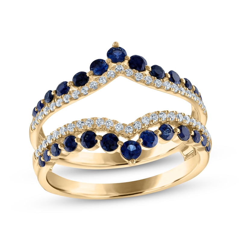 Diamond & Blue Sapphire Chevron Enhancer Ring 1/4 ct tw 14K Yellow Gold