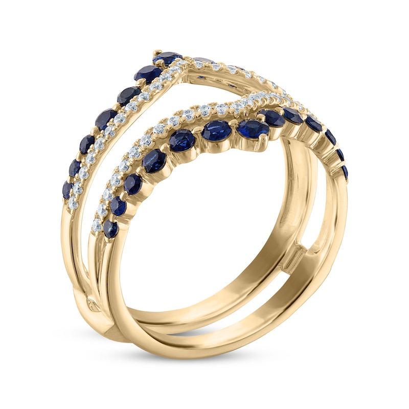 Diamond & Blue Sapphire Chevron Enhancer Ring 1/4 ct tw 14K Yellow Gold