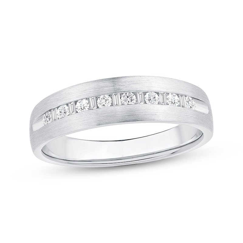 Main Image 1 of Now + Forever Men's Baguette & Round-Cut Diamond Wedding Band 1/4 ct tw 10K White Gold 5.8mm
