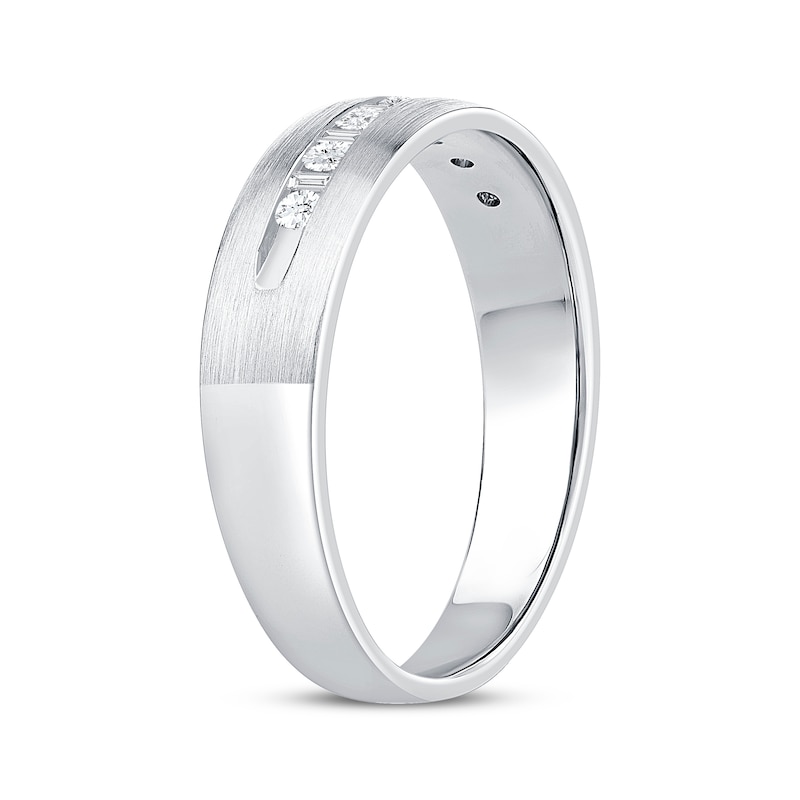 Main Image 2 of Now + Forever Men's Baguette & Round-Cut Diamond Wedding Band 1/4 ct tw 10K White Gold 5.8mm