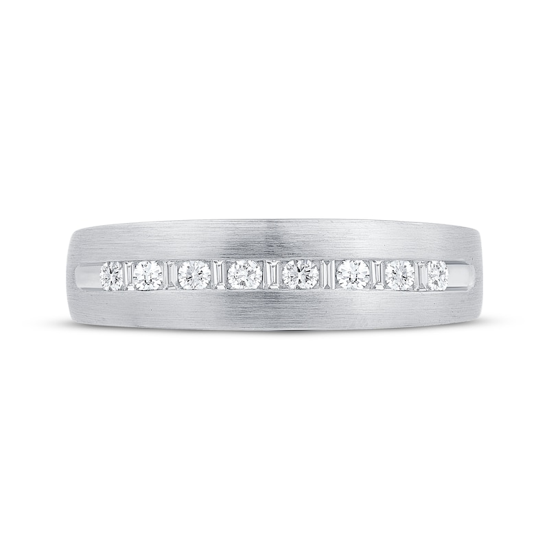 Main Image 3 of Now + Forever Men's Baguette & Round-Cut Diamond Wedding Band 1/4 ct tw 10K White Gold 5.8mm
