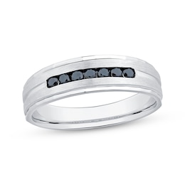 Now + Forever Men's Black Diamond Brushed Wedding Band 1/4 ct tw 10K White Gold