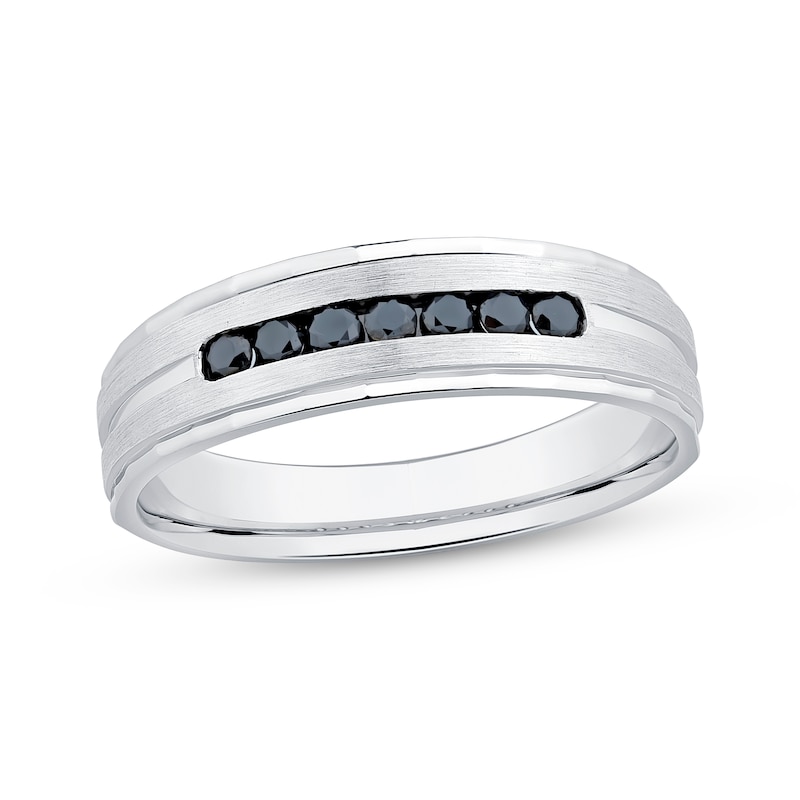 Main Image 1 of Now + Forever Men's Black Diamond Brushed Wedding Band 1/4 ct tw 10K White Gold