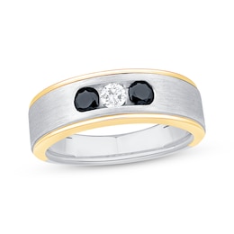 Now + Forever Men's White & Black Diamond Three-Stone Wedding Band 1/2 ct tw 10K Two-Tone Gold