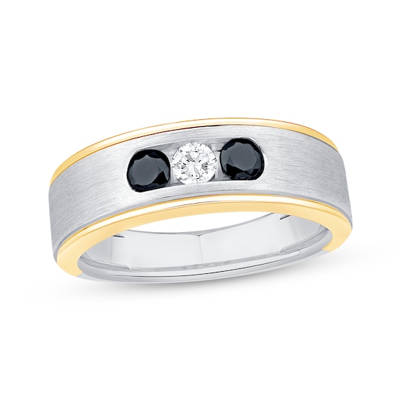 Now + Forever Men's White & Black Diamond Three-Stone Wedding Band 1/2 ct tw 10K Two-Tone Gold