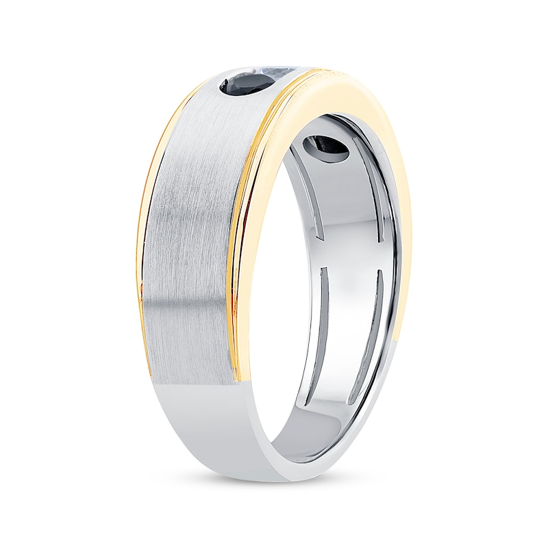 Main Image 2 of Now + Forever Men's White & Black Diamond Three-Stone Wedding Band 1/2 ct tw 10K Two-Tone Gold