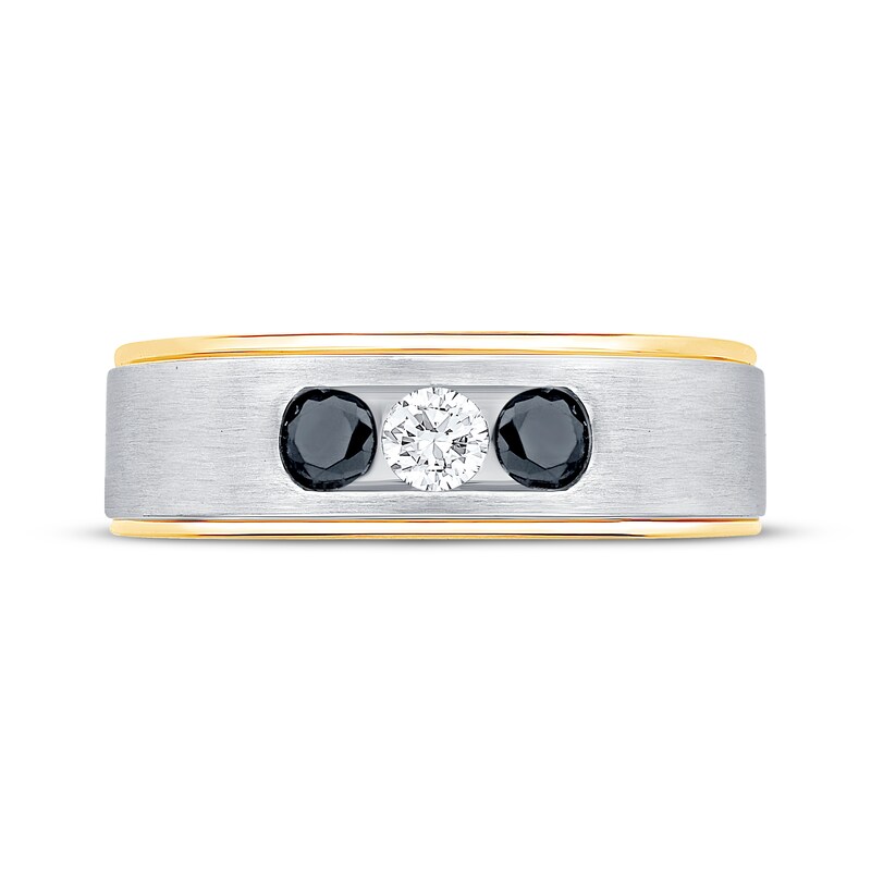 Main Image 3 of Now + Forever Men's White & Black Diamond Three-Stone Wedding Band 1/2 ct tw 10K Two-Tone Gold