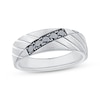 Thumbnail Image 1 of Now + Forever Men's Black Diamond Diagonal Groove Wedding Band 1/3 ct tw 10K White Gold