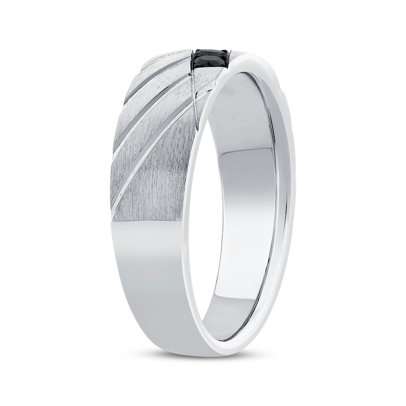 Main Image 2 of Now + Forever Men's Black Diamond Diagonal Groove Wedding Band 1/3 ct tw 10K White Gold