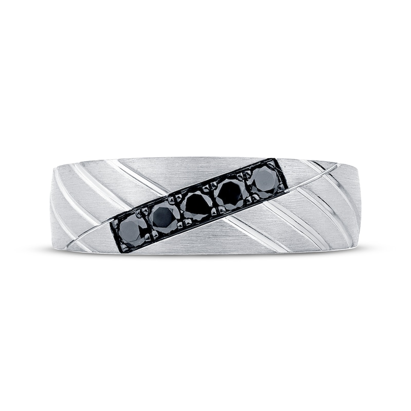 Main Image 3 of Now + Forever Men's Black Diamond Diagonal Groove Wedding Band 1/3 ct tw 10K White Gold
