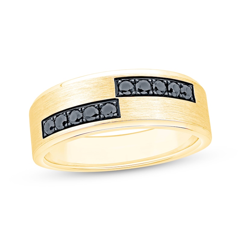 Main Image 1 of Now + Forever Men's Black Diamond Asymmetric Row Wedding Band 1/3 ct tw 10K Yellow Gold