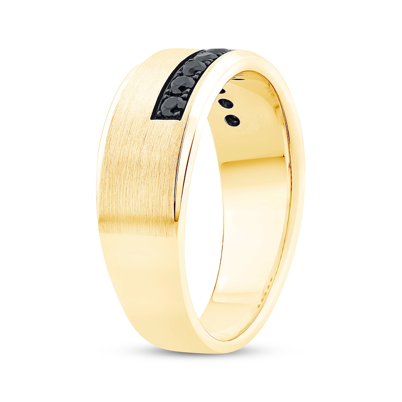 Main Image 2 of Now + Forever Men's Black Diamond Asymmetric Row Wedding Band 1/3 ct tw 10K Yellow Gold