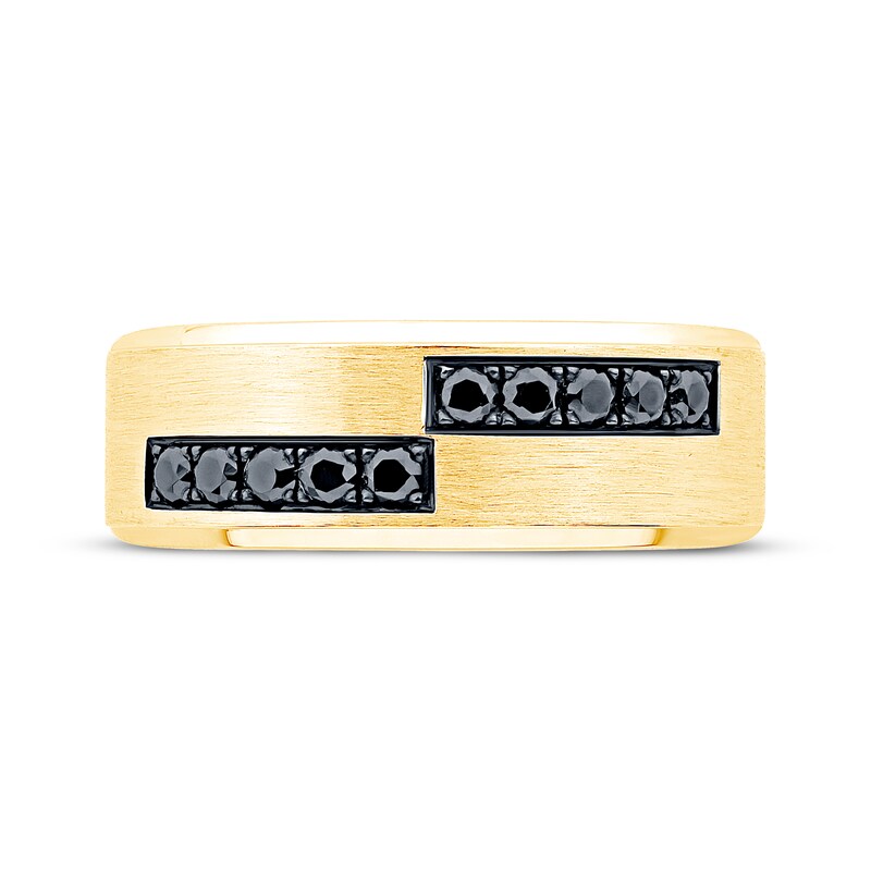 Main Image 3 of Now + Forever Men's Black Diamond Asymmetric Row Wedding Band 1/3 ct tw 10K Yellow Gold