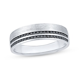 Now + Forever Men's Black Diamond Two-Row Wedding Band 1/3 ct tw 10K White Gold