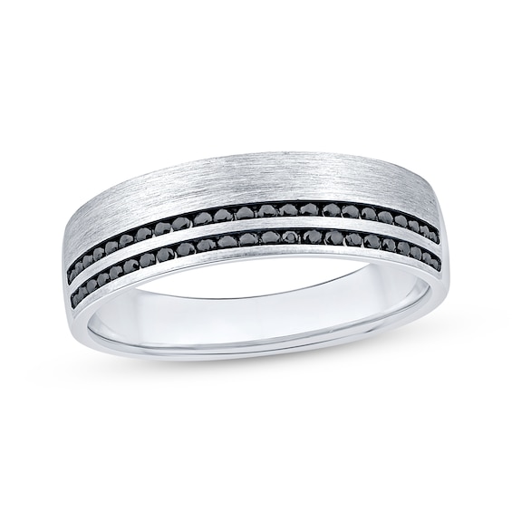 Now + Forever Men's Black Diamond Two-Row Wedding Band 1/3 ct tw 10K White Gold